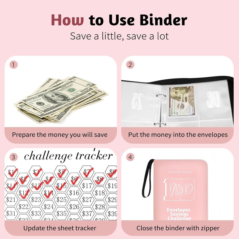 RONMONG 100 Envelope Challenge Binder, 2025 Upgrade 100 Envelopes Money Saving Challenge, Savings Challenges Book with Challenge Tracker to Save $5,050 - Image 3